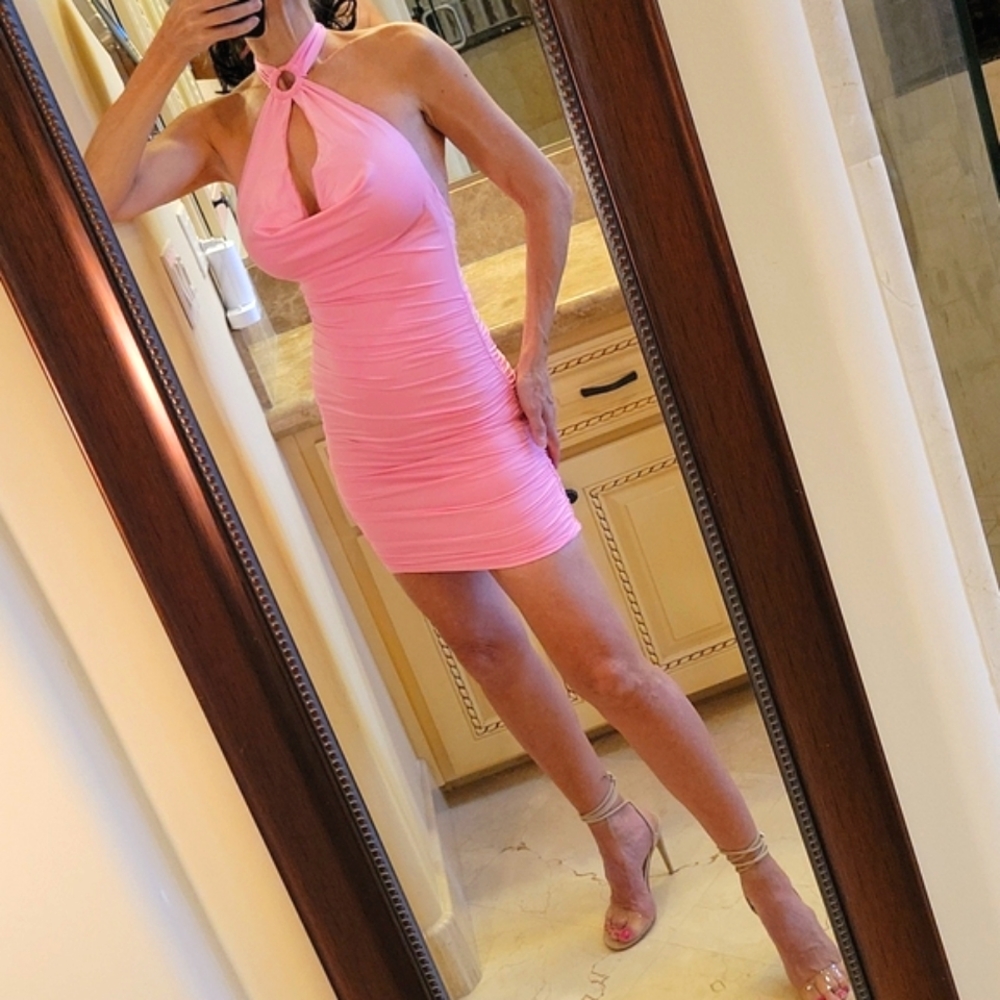 Tiger Mist Ilina Babydoll Pink Halter Dress, XS - Picture 11 of 16